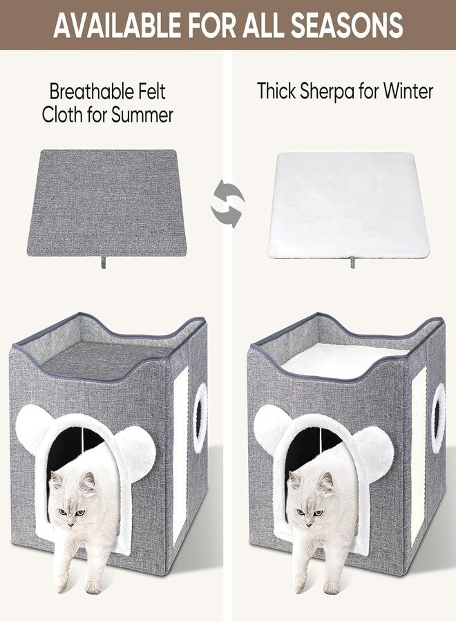 ARJEX Foldable Cat House 2 Layers, Cat Beds for Indoor Cats - Large Cat Cave for Pet Cat House with Fluffy Ball Hanging and Scratch Pad, Foldable Hideaway, 40x40x40 CM - Image 5